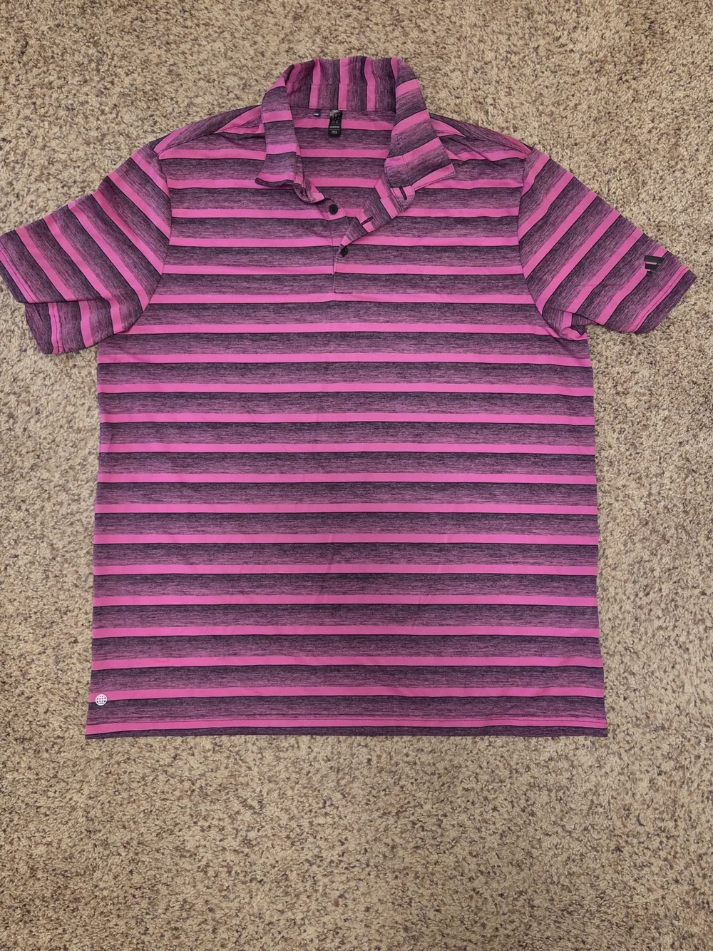 adidas Men's Pink and Black Striped Polo